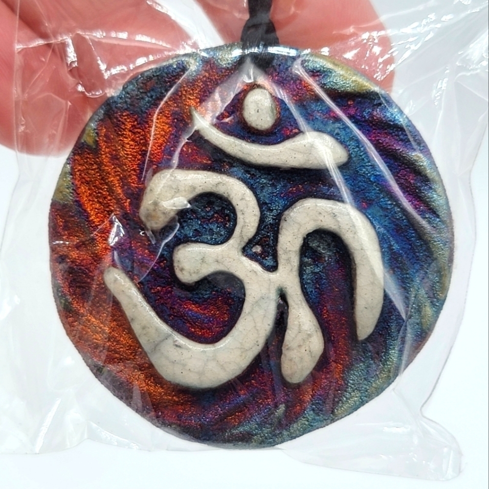 Raku Necklace Medallion On Cord NEW #2031
